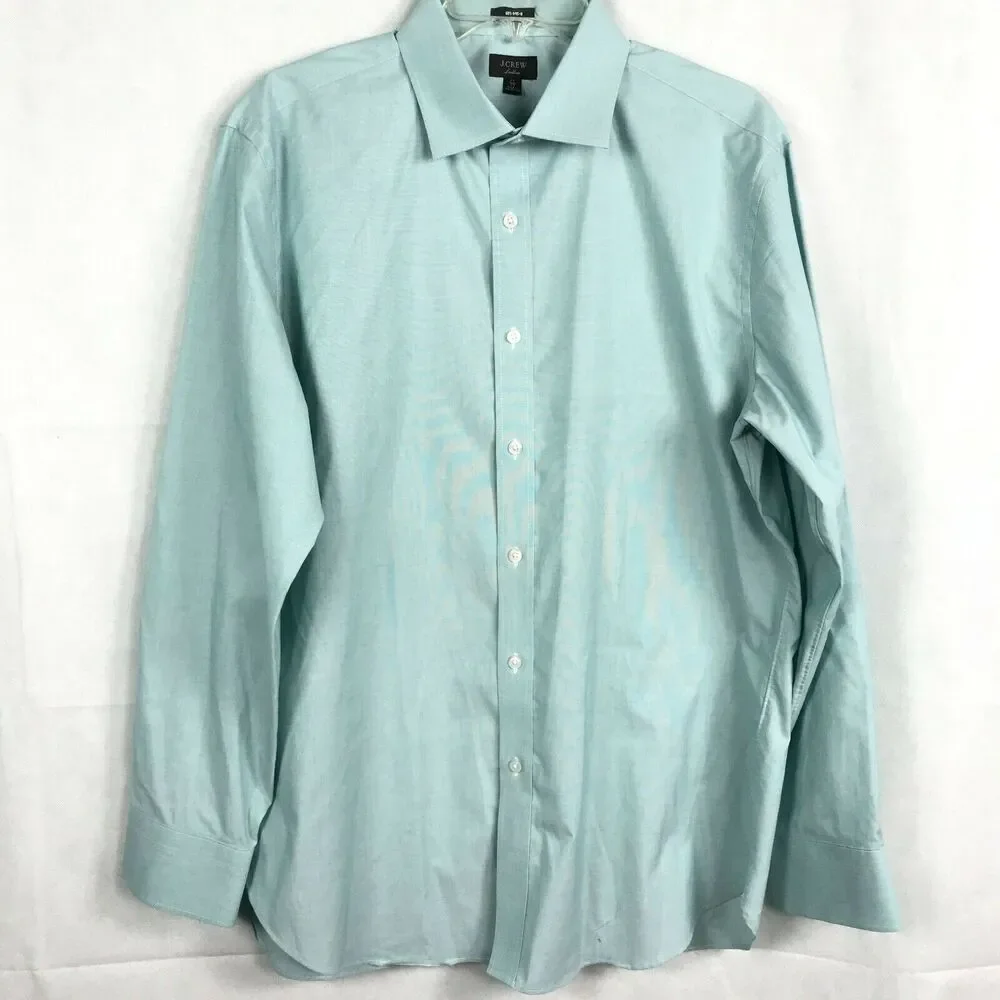 J. Crew Shirt Mens Sz 17 35 Blue Cotton Ludlow Slim Fit Button Up Dress